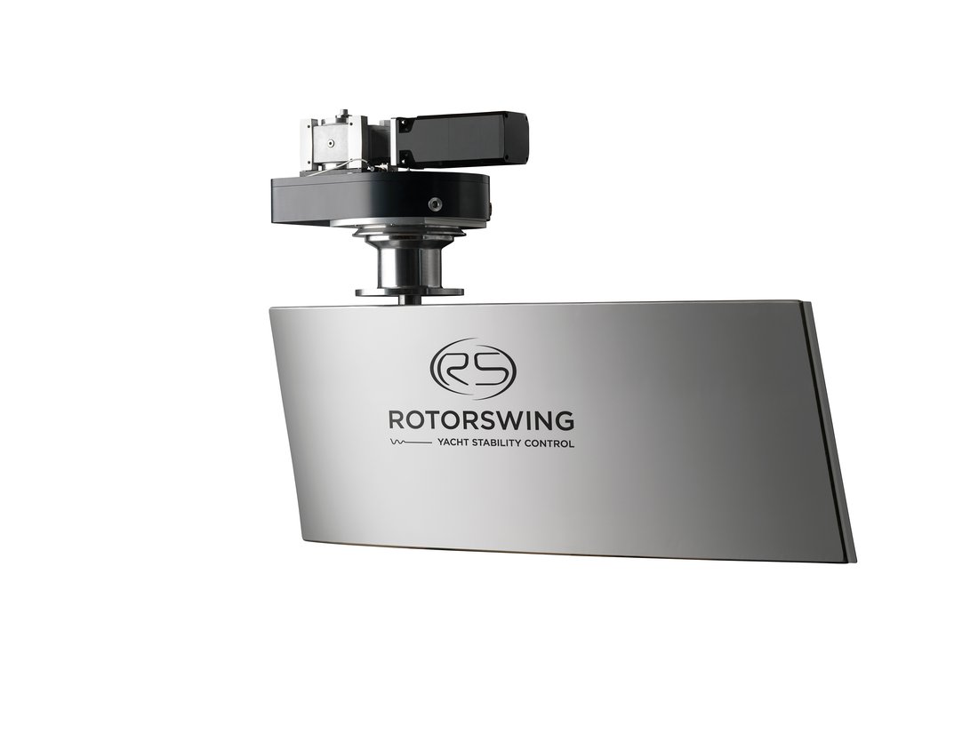 RS E10 electric fin stabilizer photographed on white
